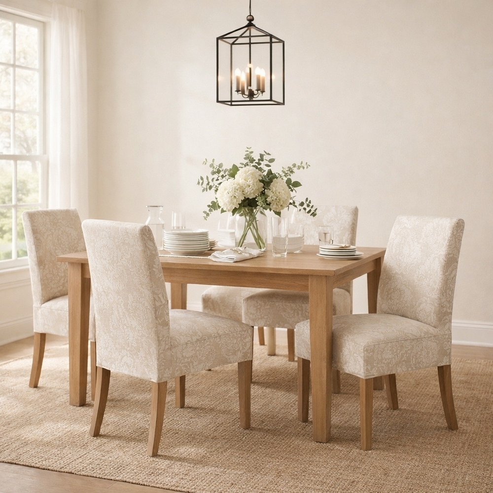 HTF Pottery Barn Linen Medallion Parsons Chair Slipcovers Set of 4 Linen Blend